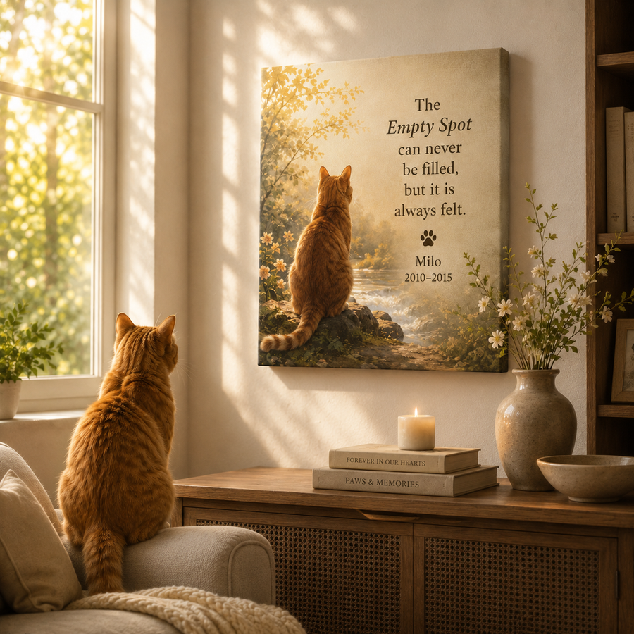 Pet memorial canvas detail with custom text