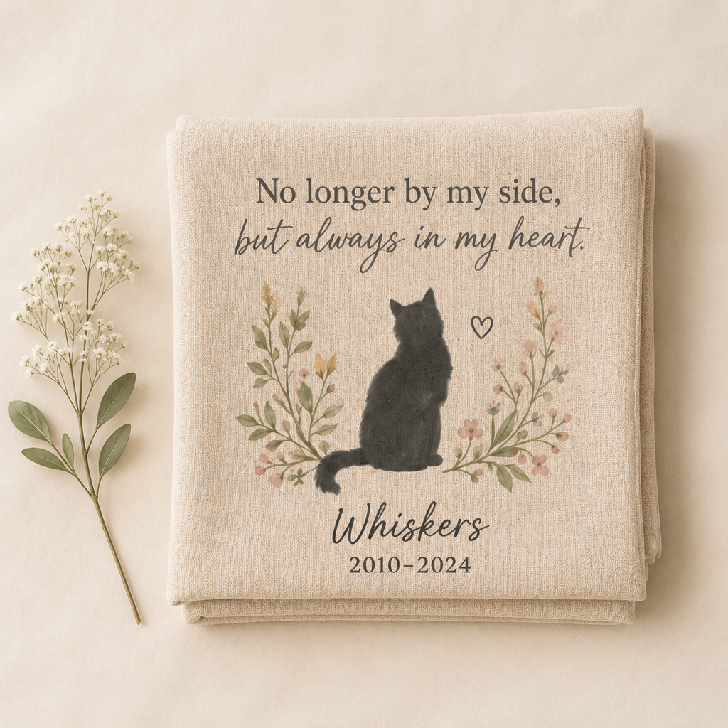 Cat memorial pillow cover with pet name years and custom message