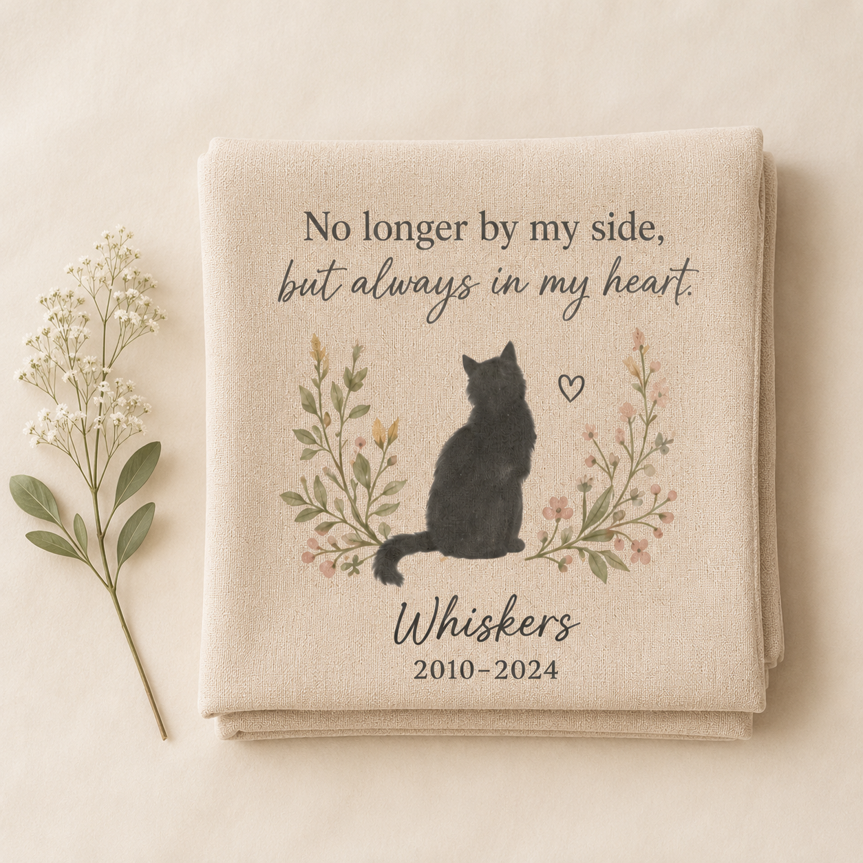 Cat memorial pillow cover with pet name years and custom message