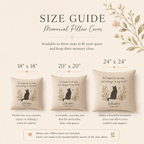 Cat memorial pillow cover size guide showing 18x18 20x20 and 24x24 options