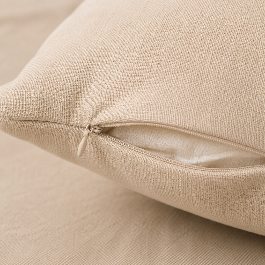 Back and zipper detail of a custom cat memorial pillow cover
