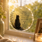 Cat memorial suncatcher ornament displayed in a favorite sunny window