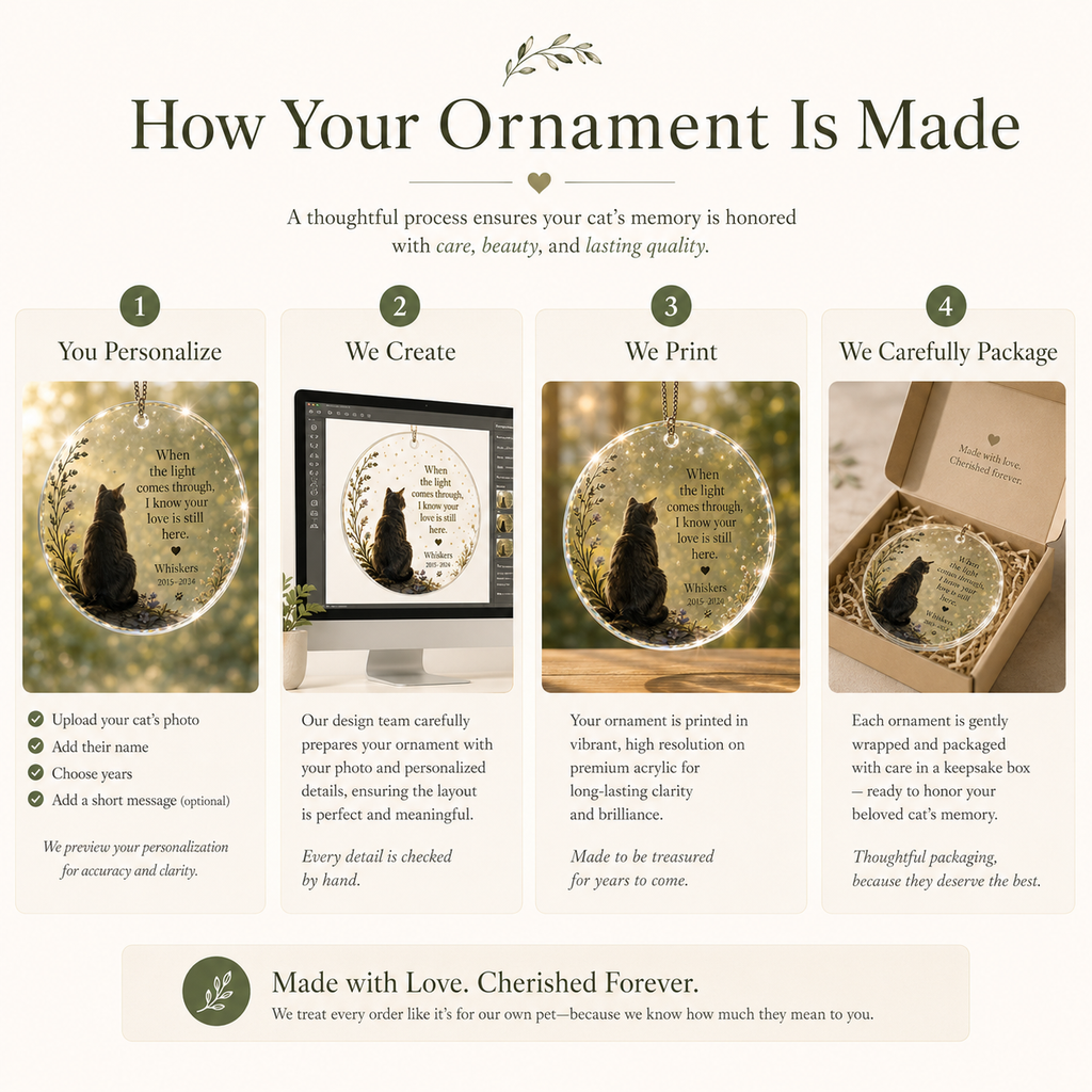 Cat memorial window hanging ornament display guide for windows hooks and memorial corners