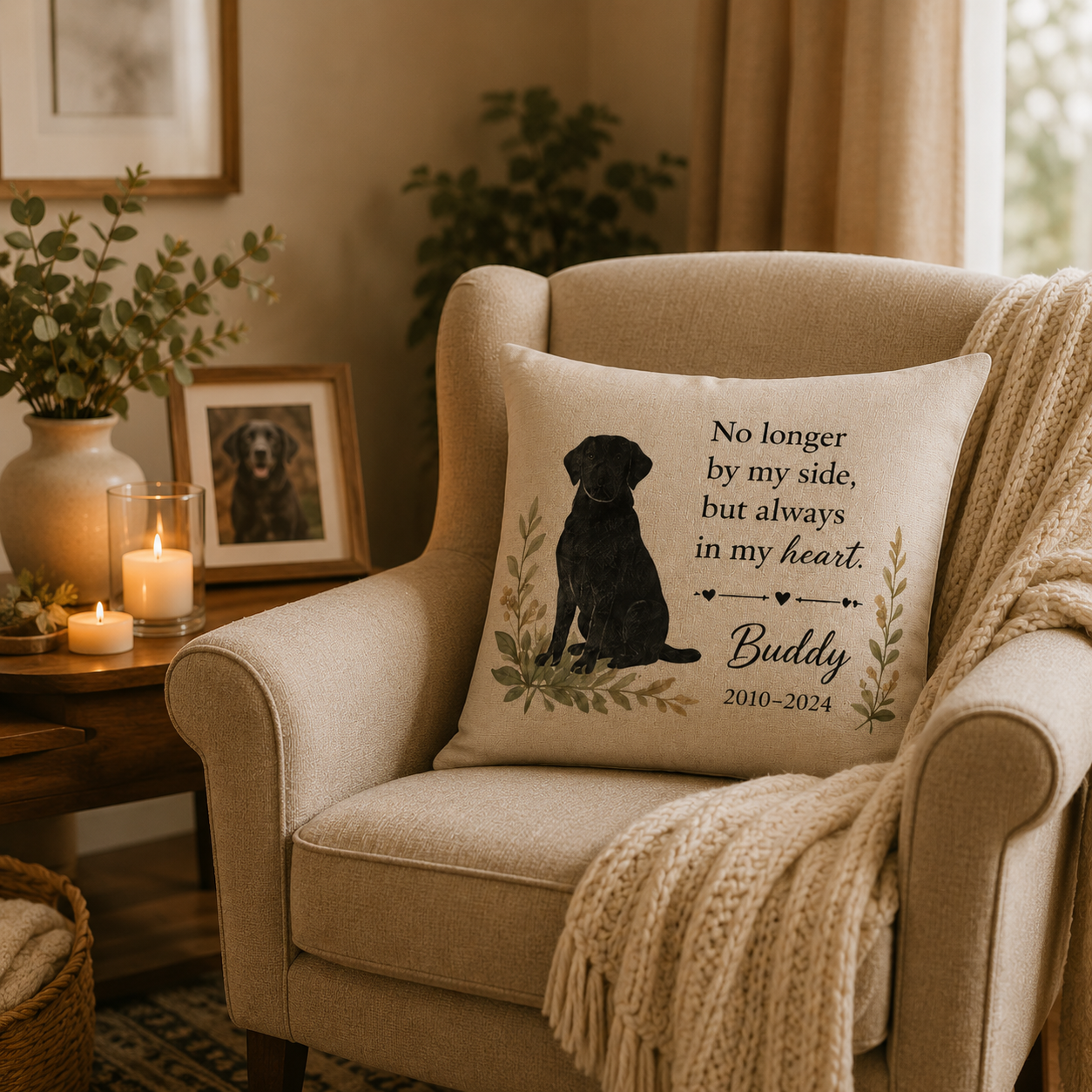 Personalized dog memorial pillow cover as a thoughtful dog loss sympathy gift