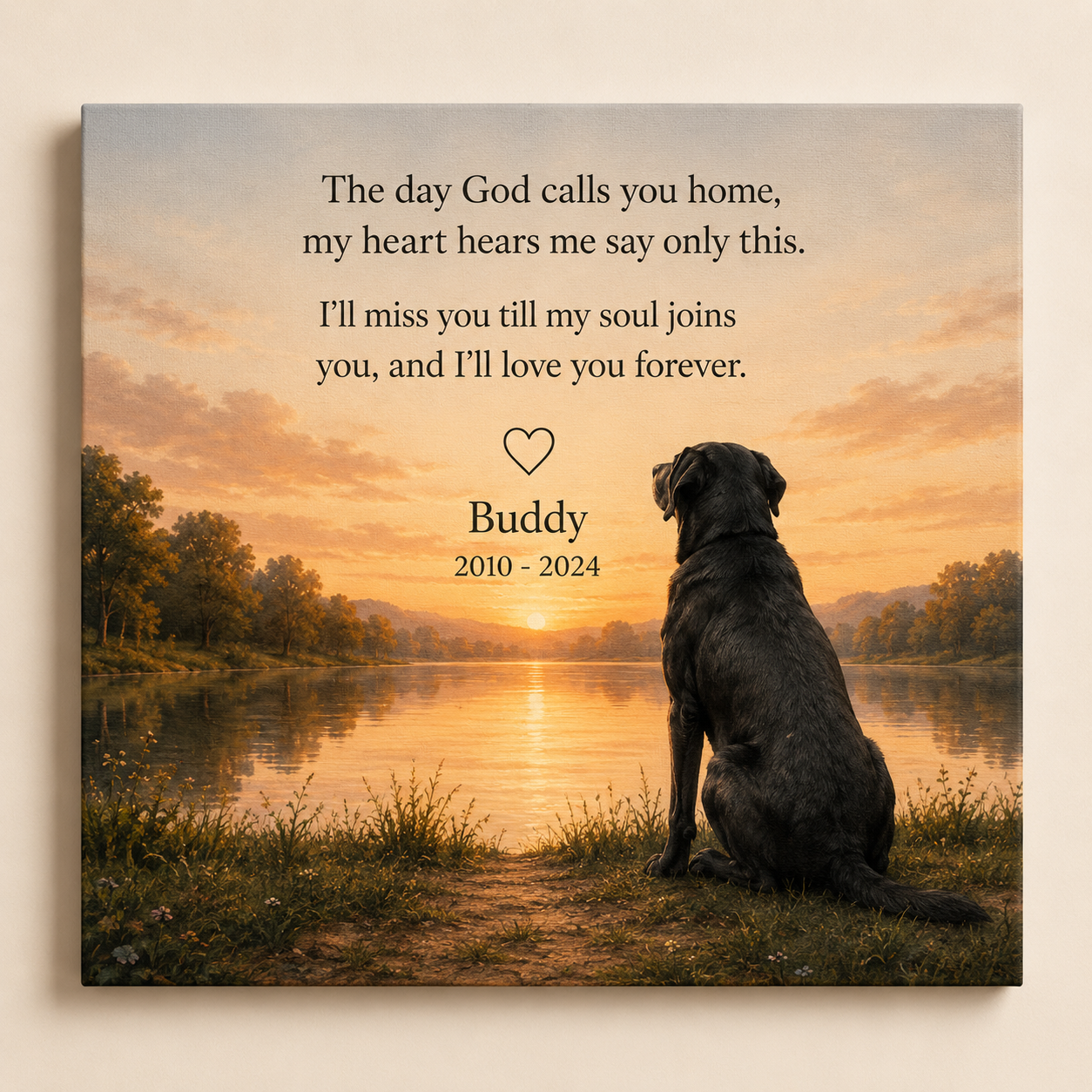 Dog memorial canvas with Until We Meet Again message and custom pet details