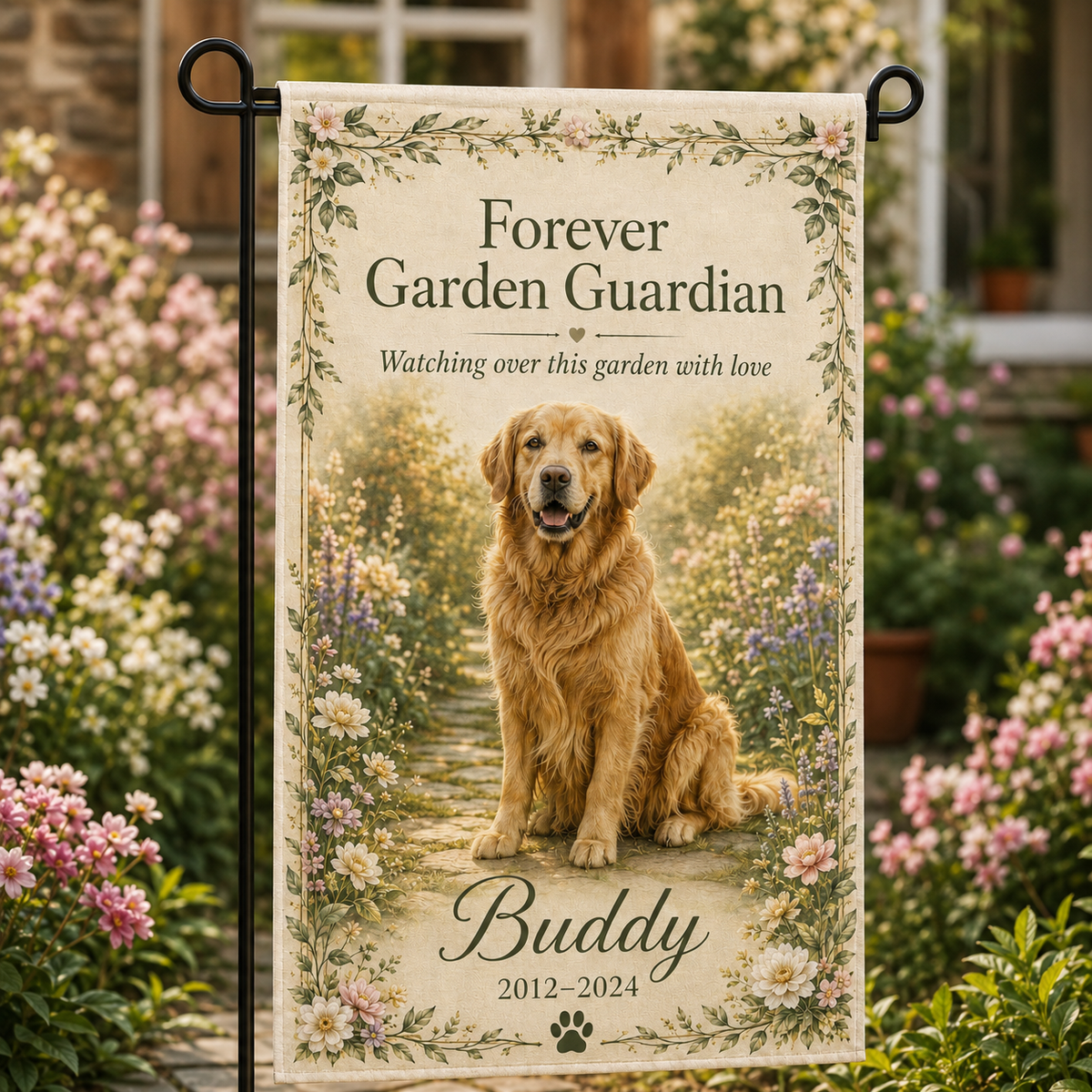 Forever Garden Guardian personalized dog or cat memorial garden flag