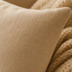 Texture detail of a custom dog memorial pillow cover with soft neutral fabric