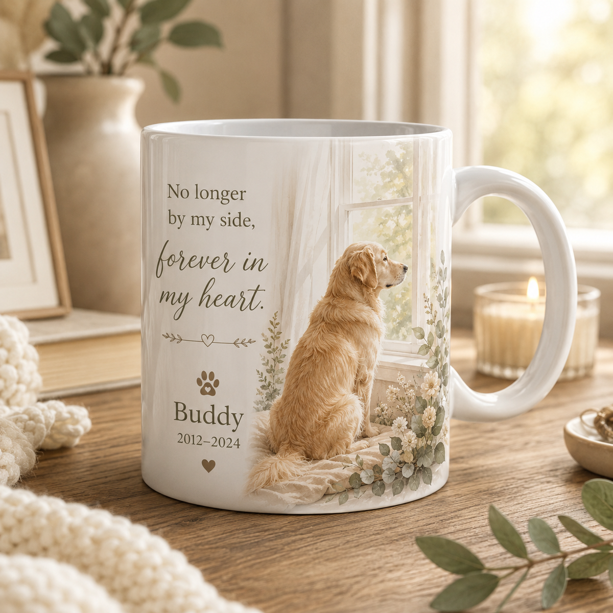 No Longer By My Side personalized pet loss sympathy memorial mug