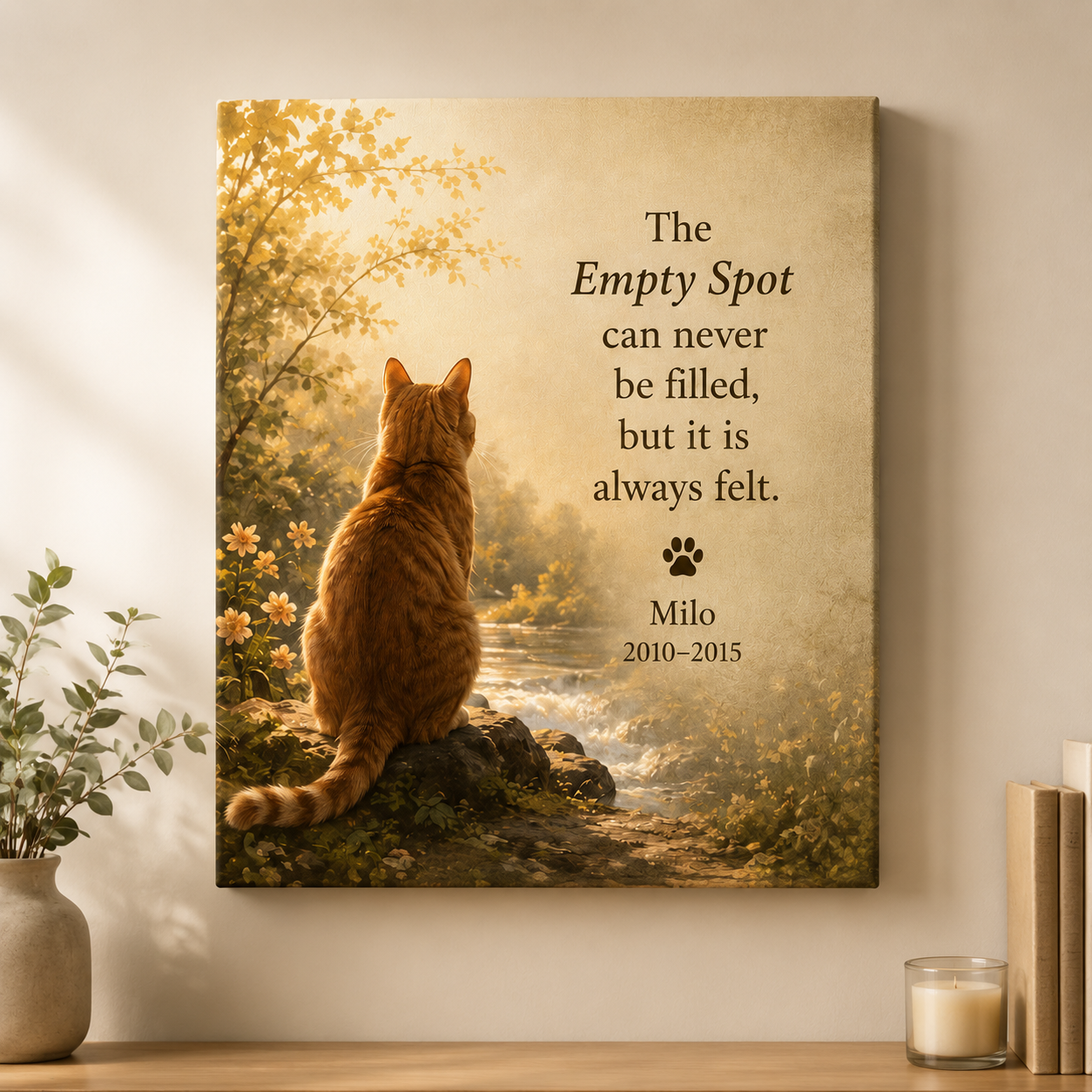 Personalized cat memorial canvas with photo name years and message