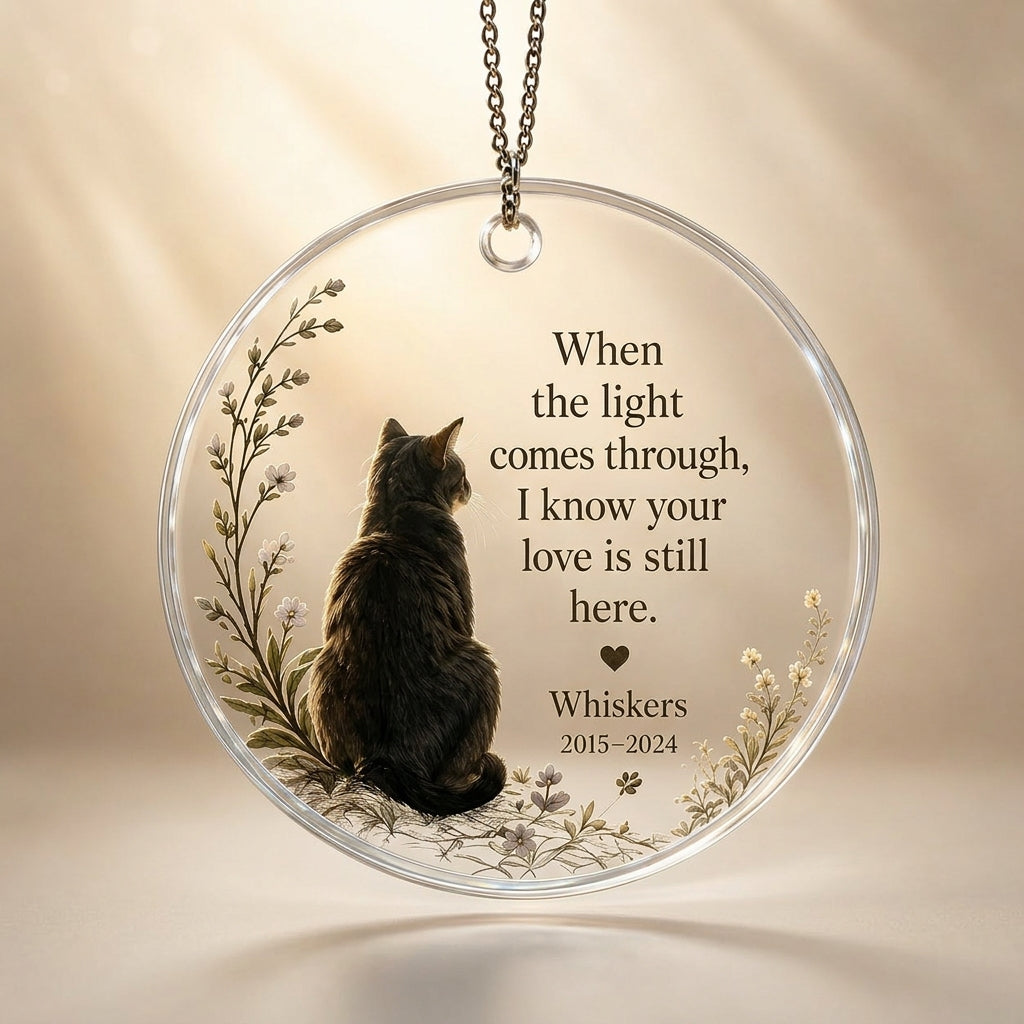 Personalized cat memorial ornament with photo name years and message
