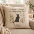 Personalized cat memorial pillow cover displayed on a favorite chair