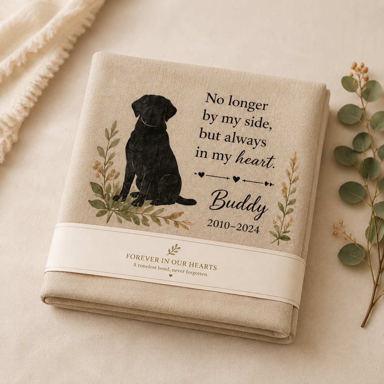 Gift-ready personalized dog memorial pillow cover for a pet loss remembrance gift