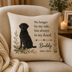 Personalized dog memorial pillow cover displayed on a favorite chair