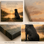 Close-up detail of a personalized pet memorial canvas with soft printed artwork