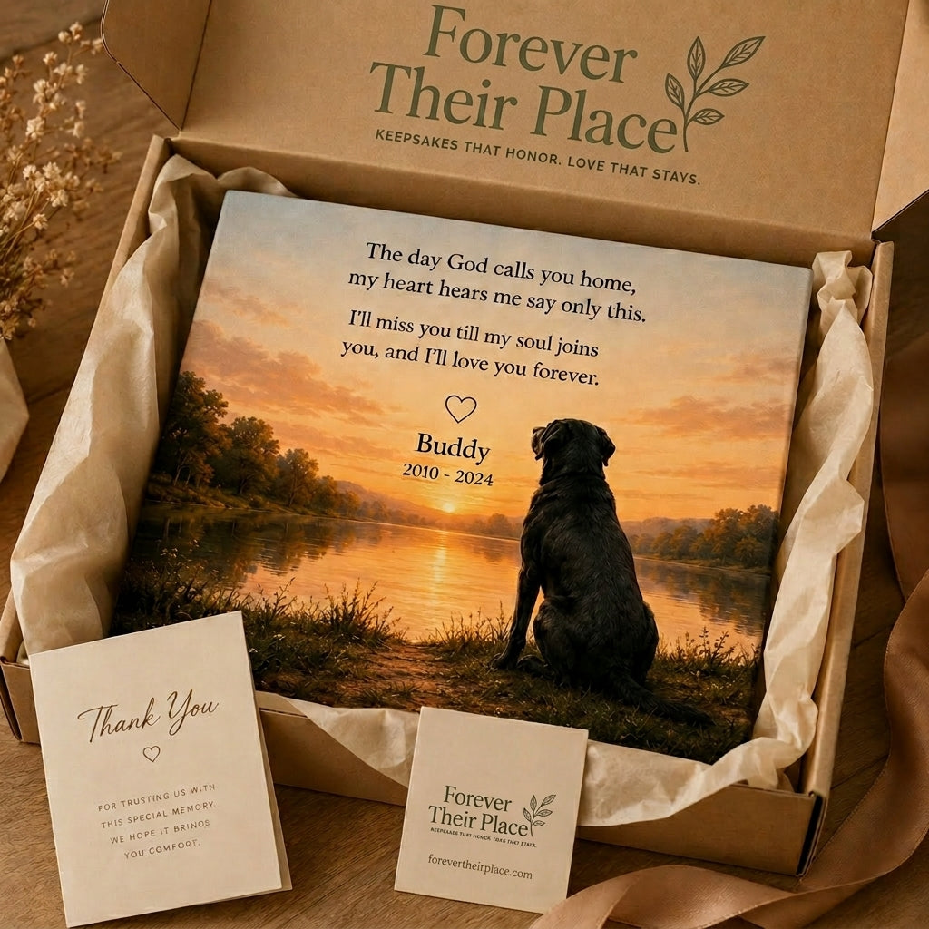 Gift-ready personalized pet memorial canvas for someone grieving a beloved pet