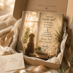 Personalized pet memorial canvas near a sunny window for a favorite place tribute