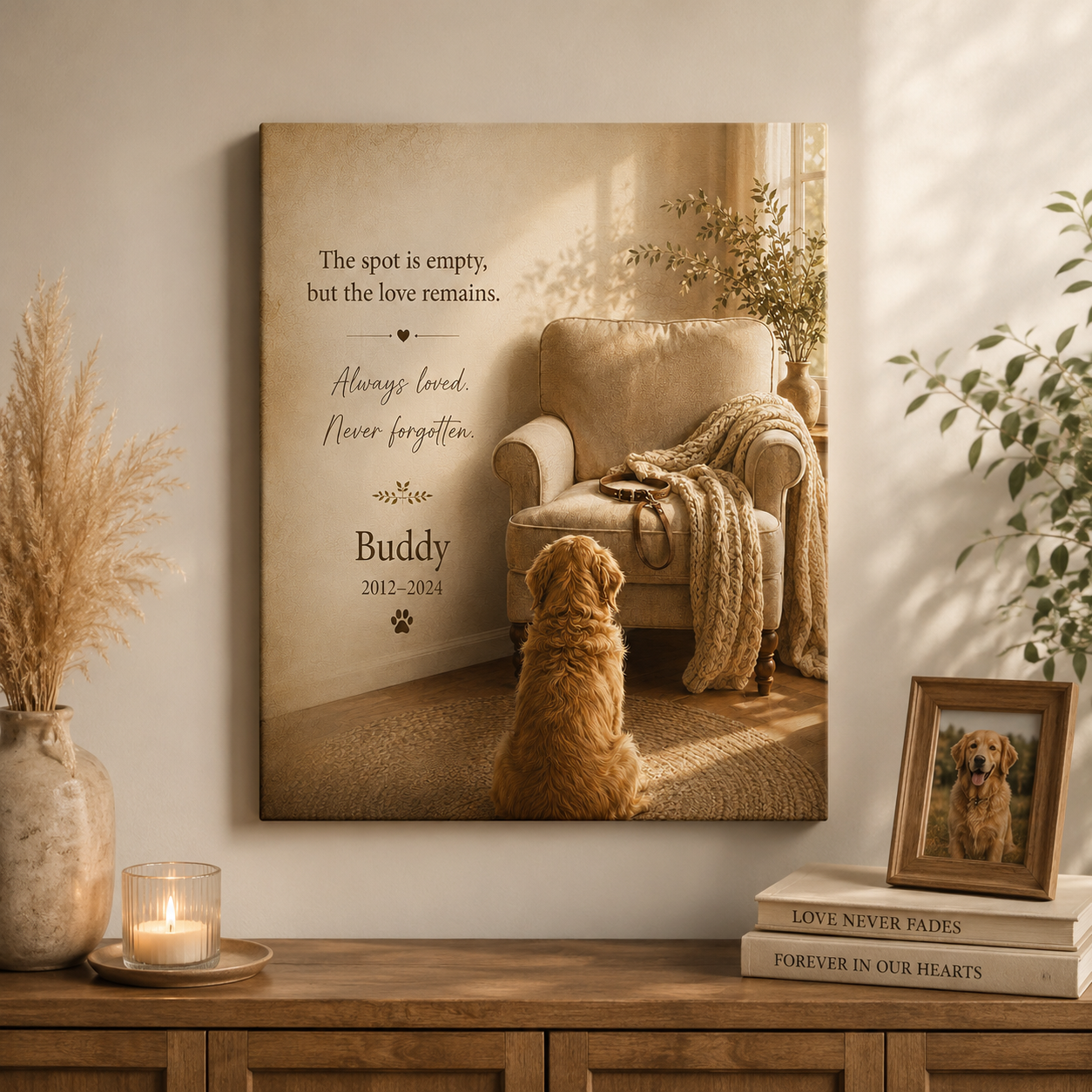 Personalized pet memorial gift made for the empty chair quiet corner or favorite window