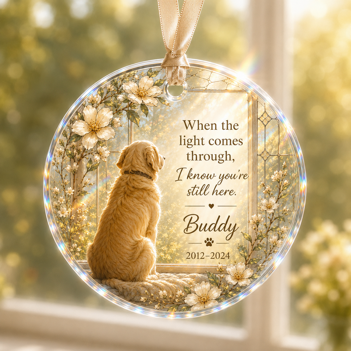 When the Light Comes Through personalized pet memorial window hanging ornament
