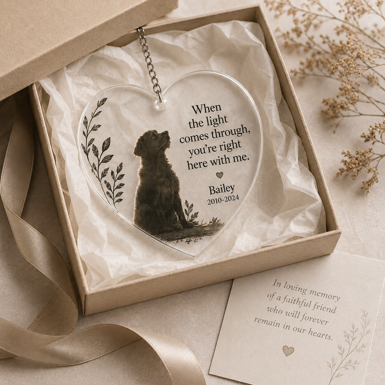 Personalized pet memorial window ornament as a thoughtful pet loss sympathy gift