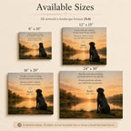 Pet memorial canvas size guide showing 8x10 12x15 16x20 and 24x30 options