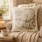 Pet memorial pillow cover styled in a warm home setting