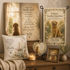 Peaceful home memorial corner with personalized pet memorial pillow cover