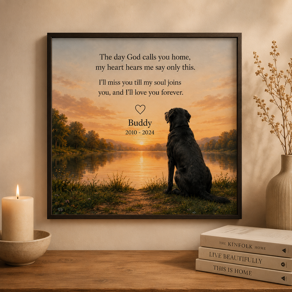 Pet memorial wall art canvas displayed as a peaceful remembrance keepsake