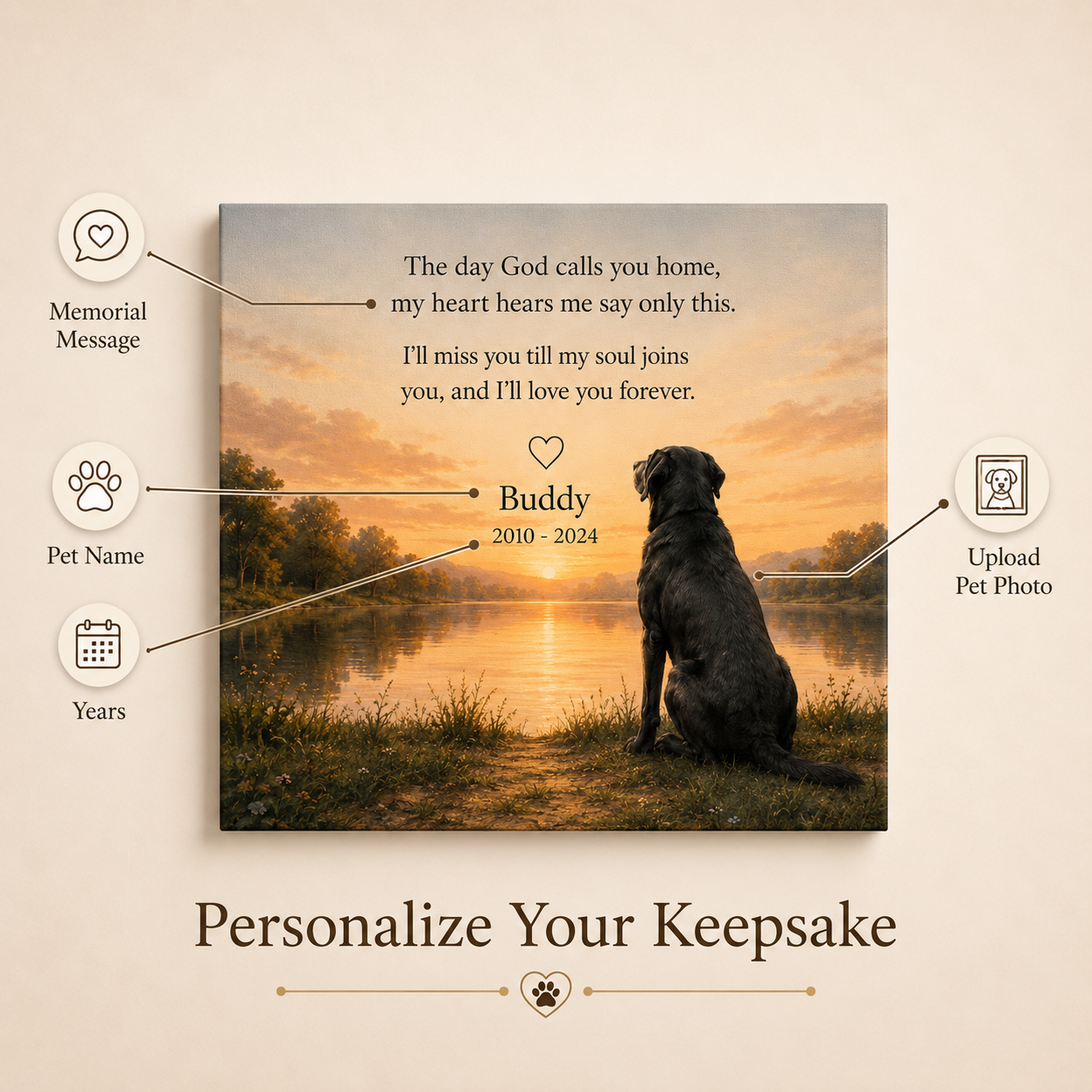 Until We Meet Again Memorial Canvas design options for a custom pet tribute